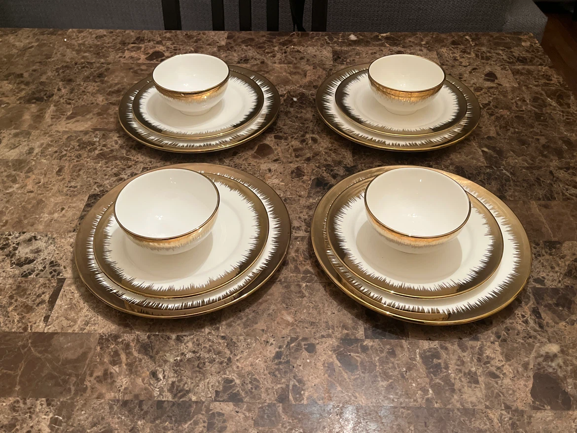 12-Piece Luxury Gold & White Dinnerware Set – Service for 4