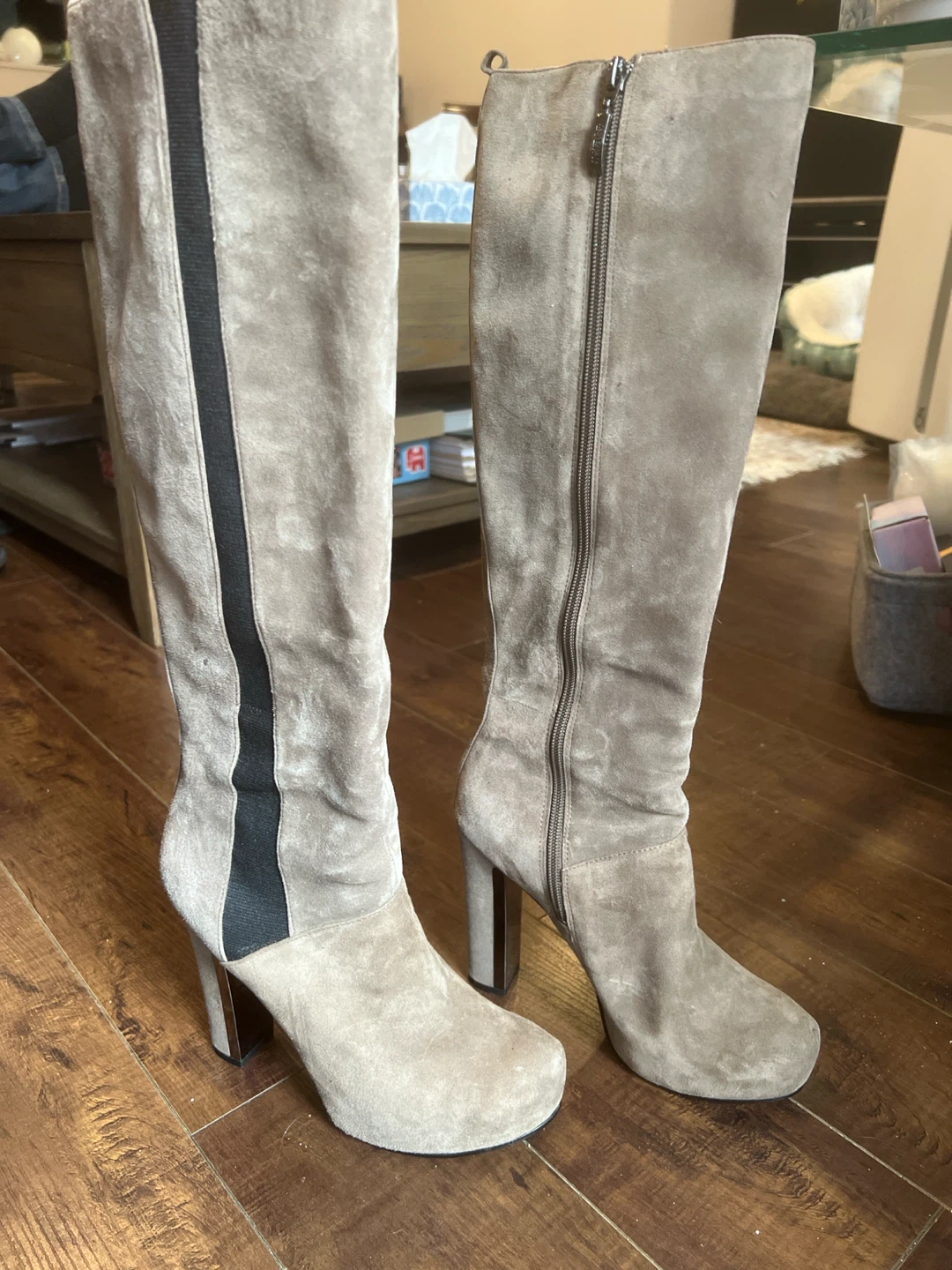 Guess Grey Suede Tall Boots with Black Stripe - photo 2