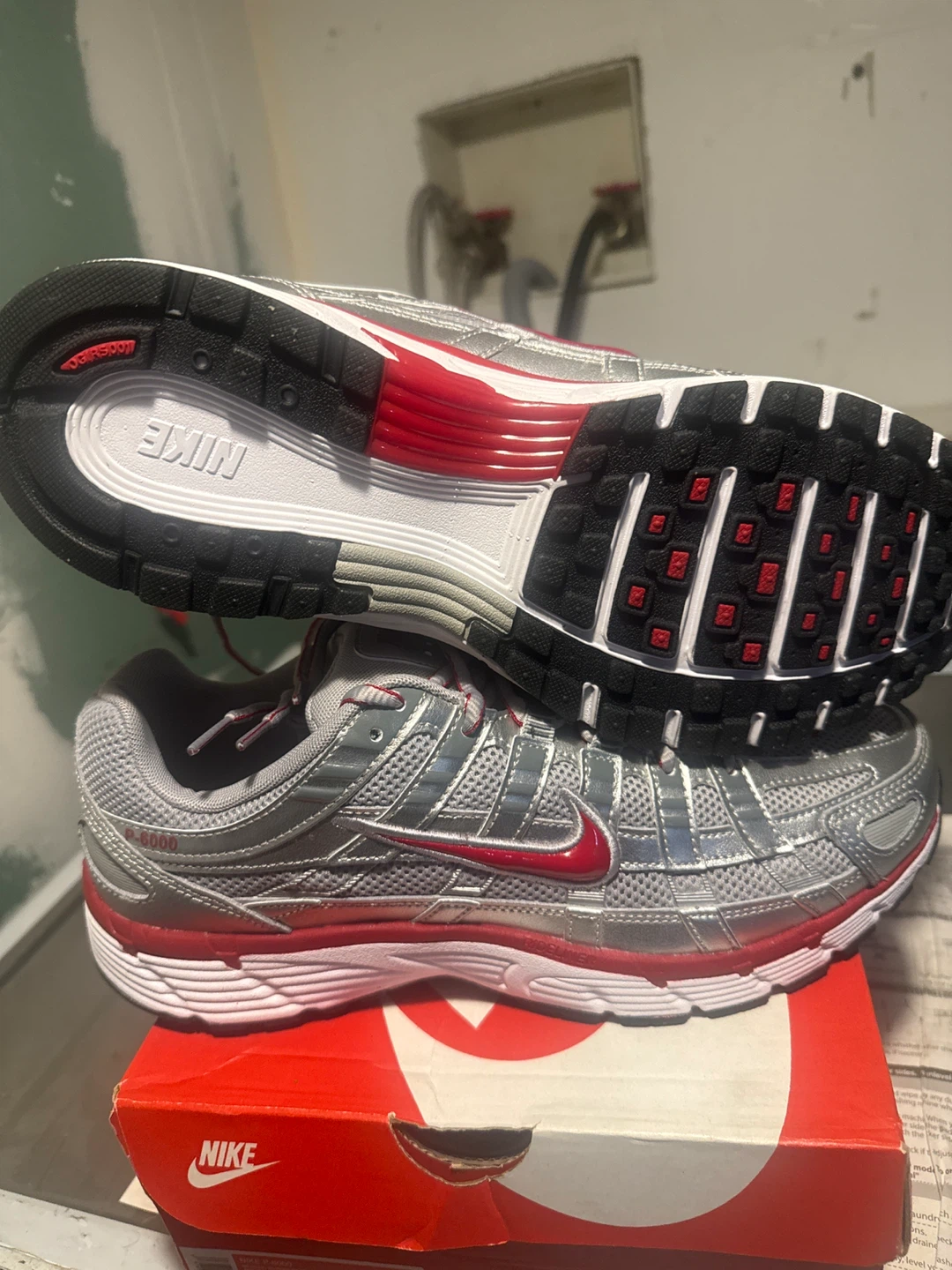 Nike P-6000 Running Shoes Silver Red Size 10 - photo 4