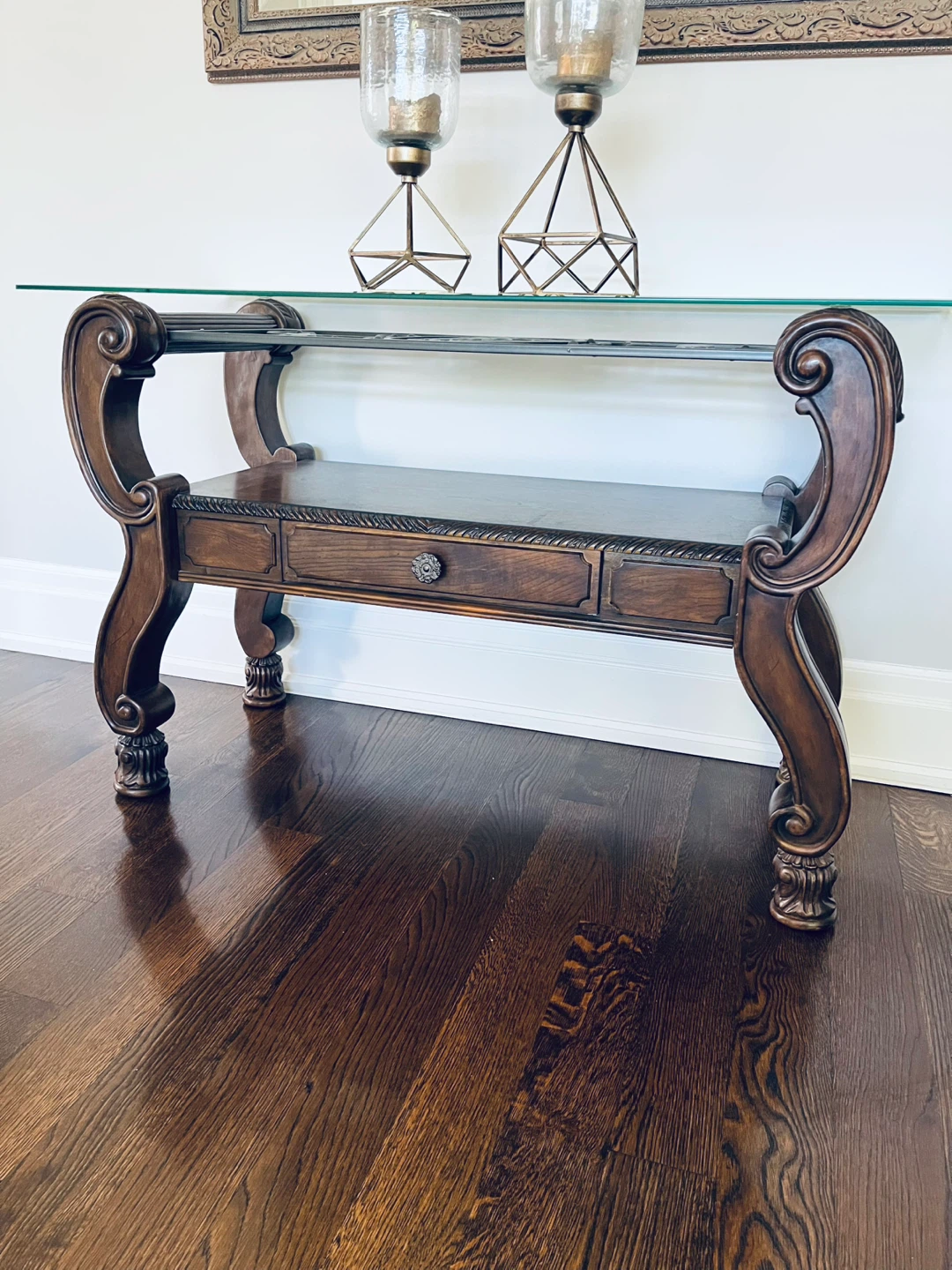 Wood and Glass Console Table