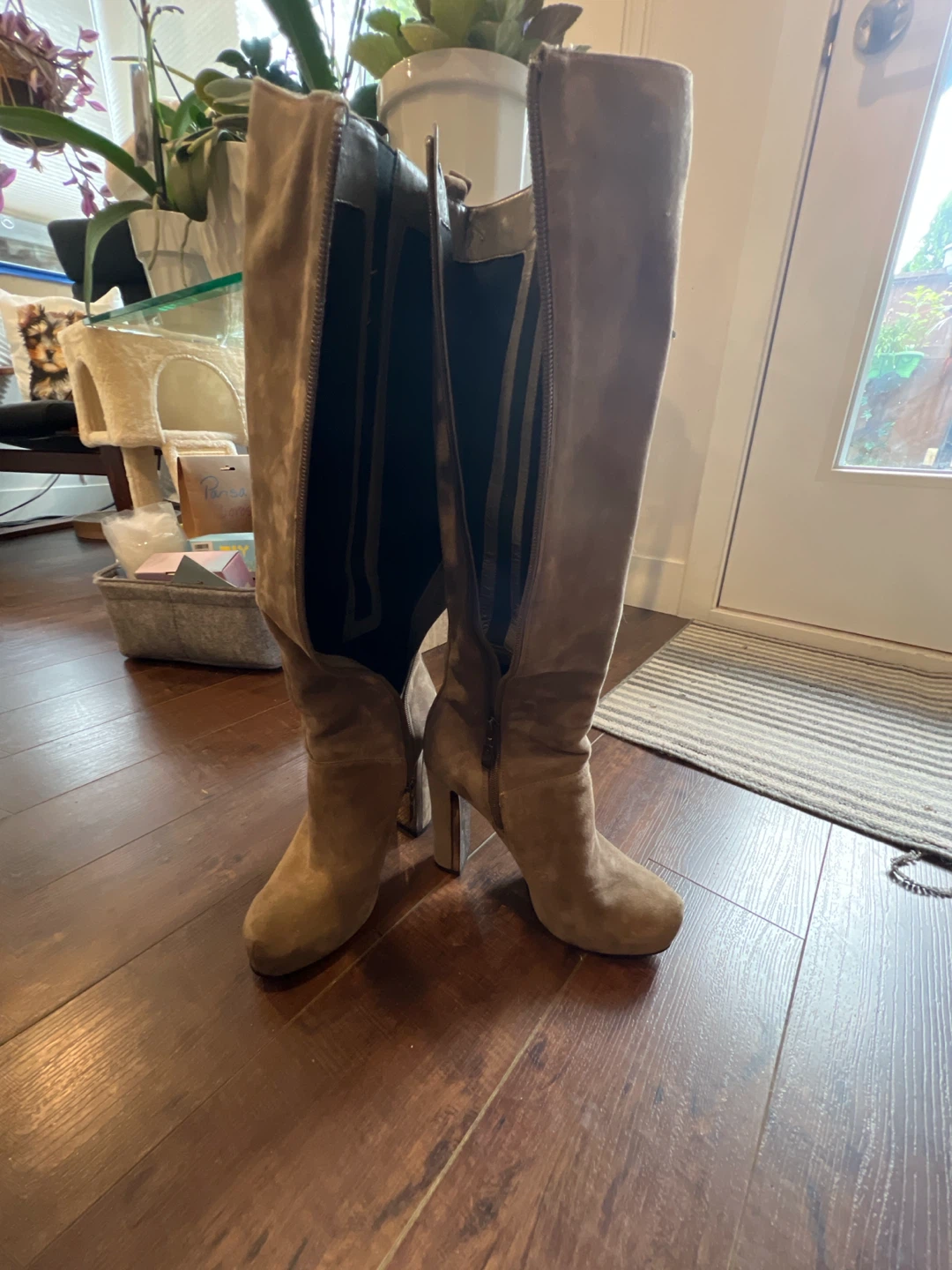 Guess Grey Suede Tall Boots with Black Stripe - photo 3