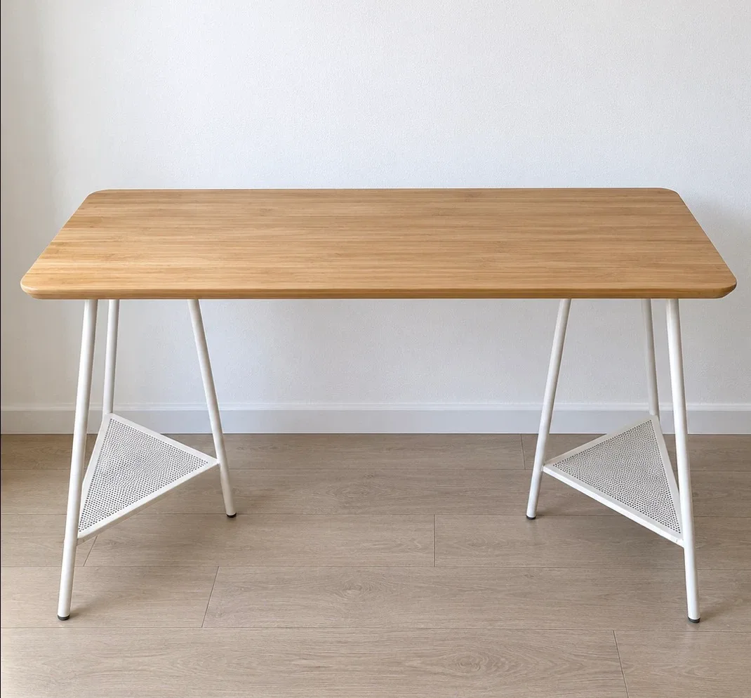 Bamboo top writing desk with white metal legs