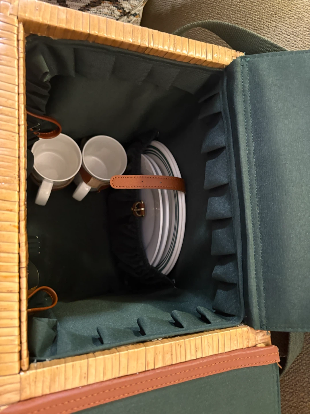 Wicker Picnic Basket Set with Cups, Plates, and Cutlery