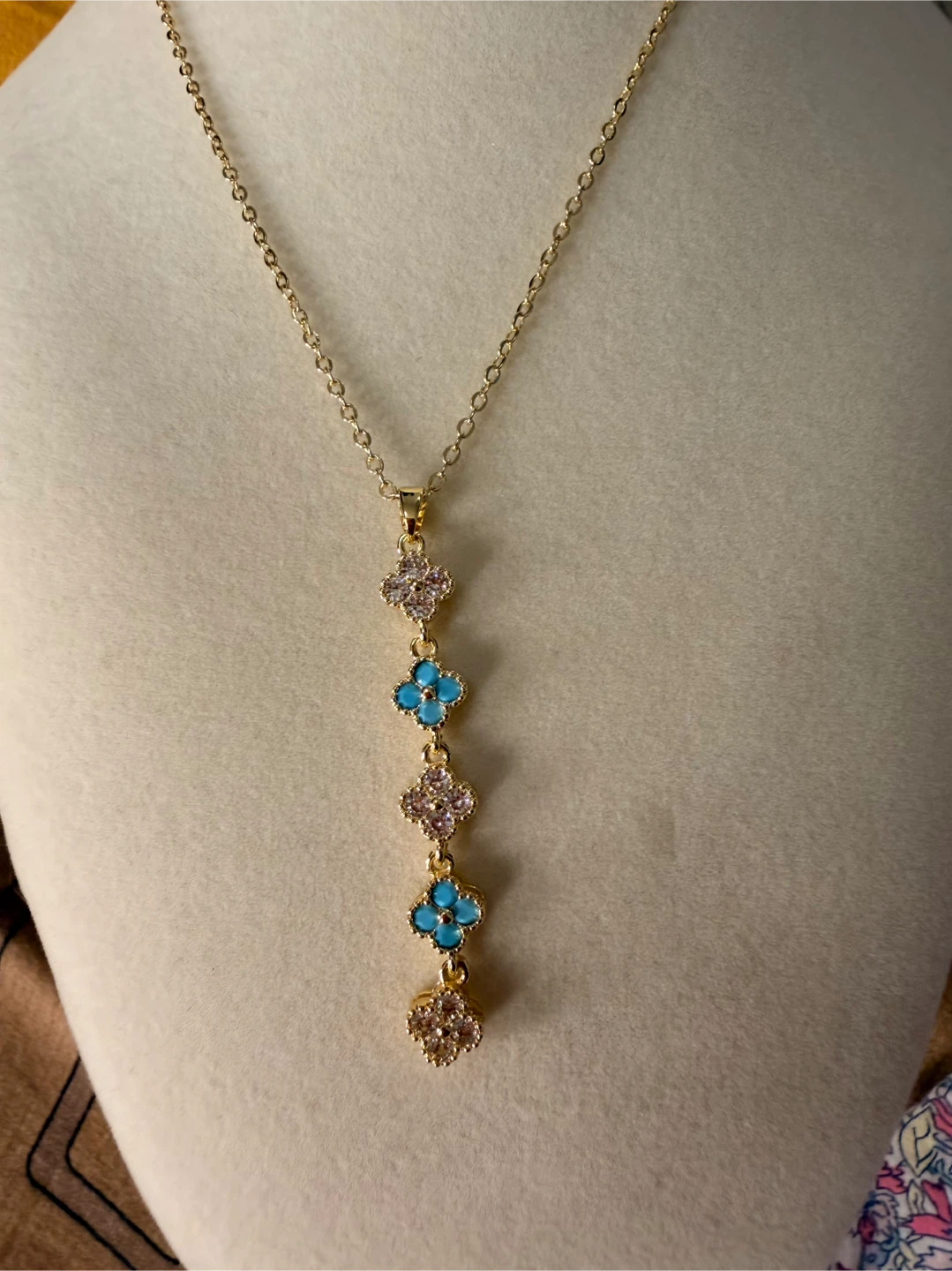 Gold Necklace with Clover Charms - photo 2