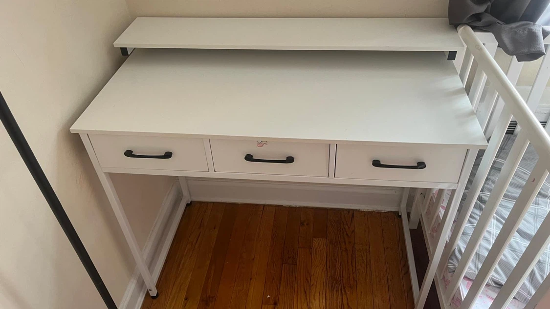 White Desk with Three Fabric Drawers