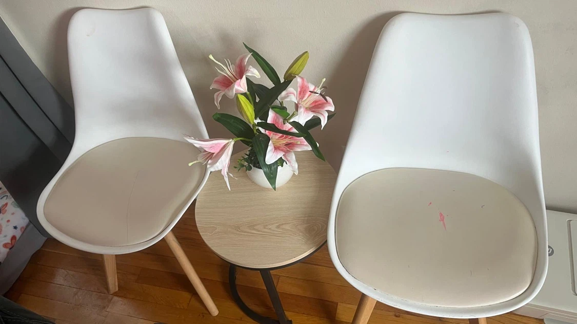 Two White Mid-Century Modern Style Chairs