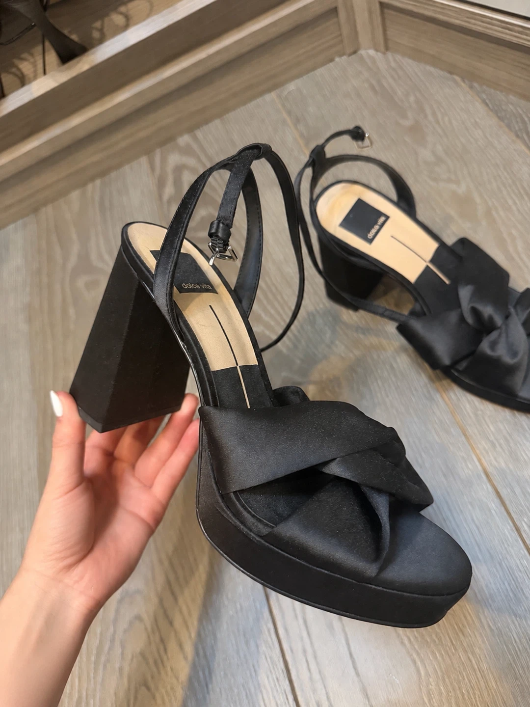 Dolce Vita Black Satin Platform Heels – Size 7.5 - photo 2