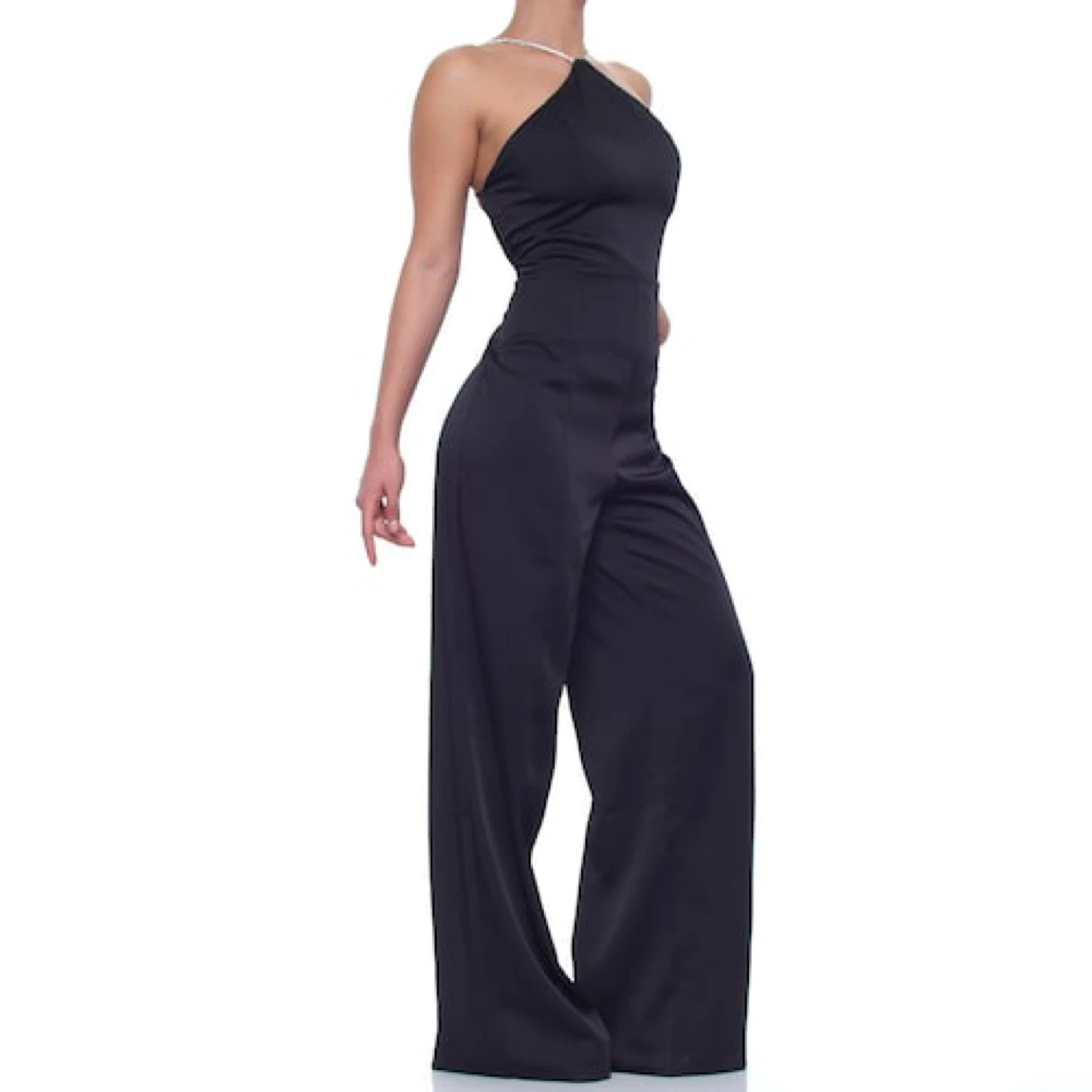 Black Halter Jumpsuit with Rhinestone Straps - photo 2