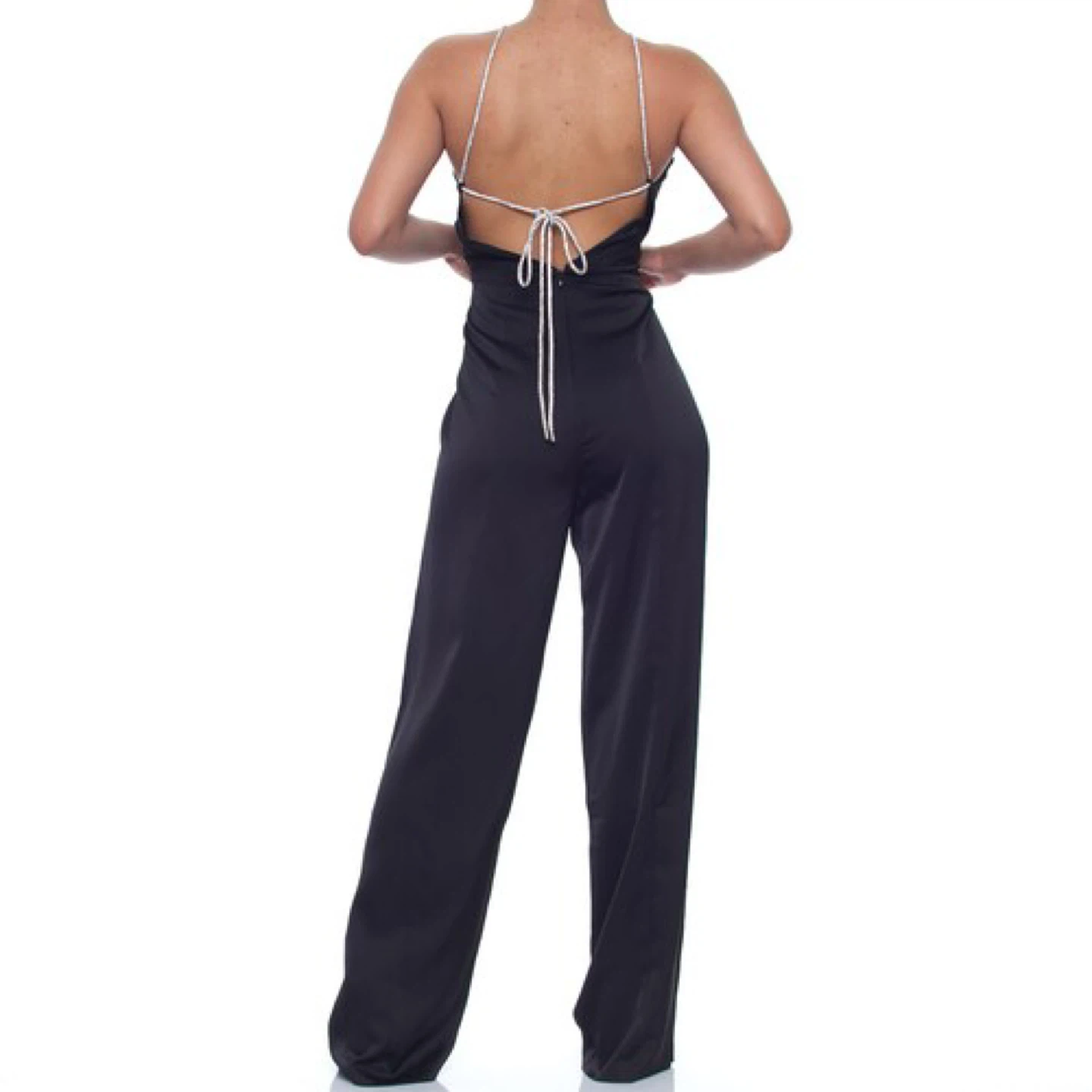 Black Halter Jumpsuit with Rhinestone Straps - photo 3