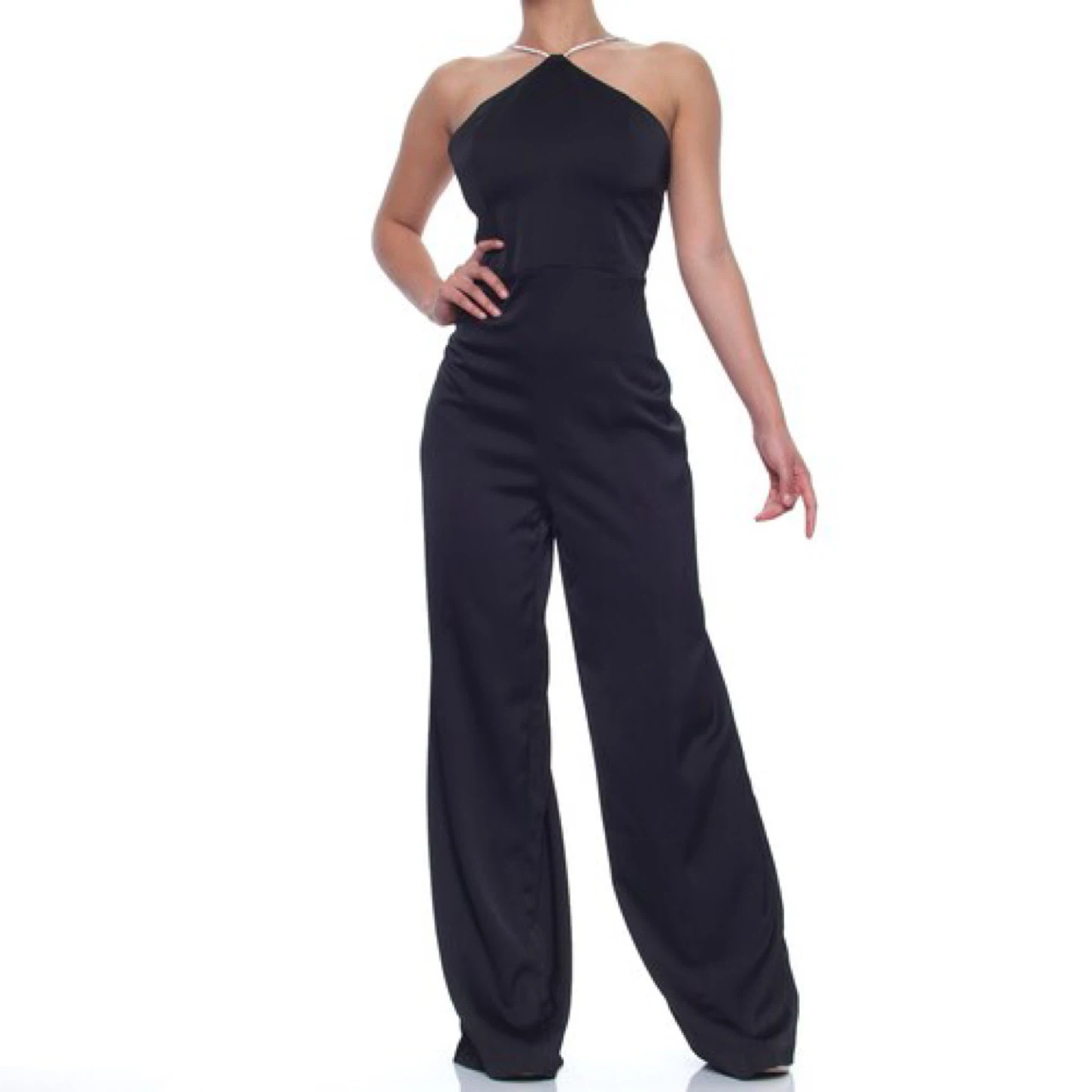 Black Halter Jumpsuit with Rhinestone Straps