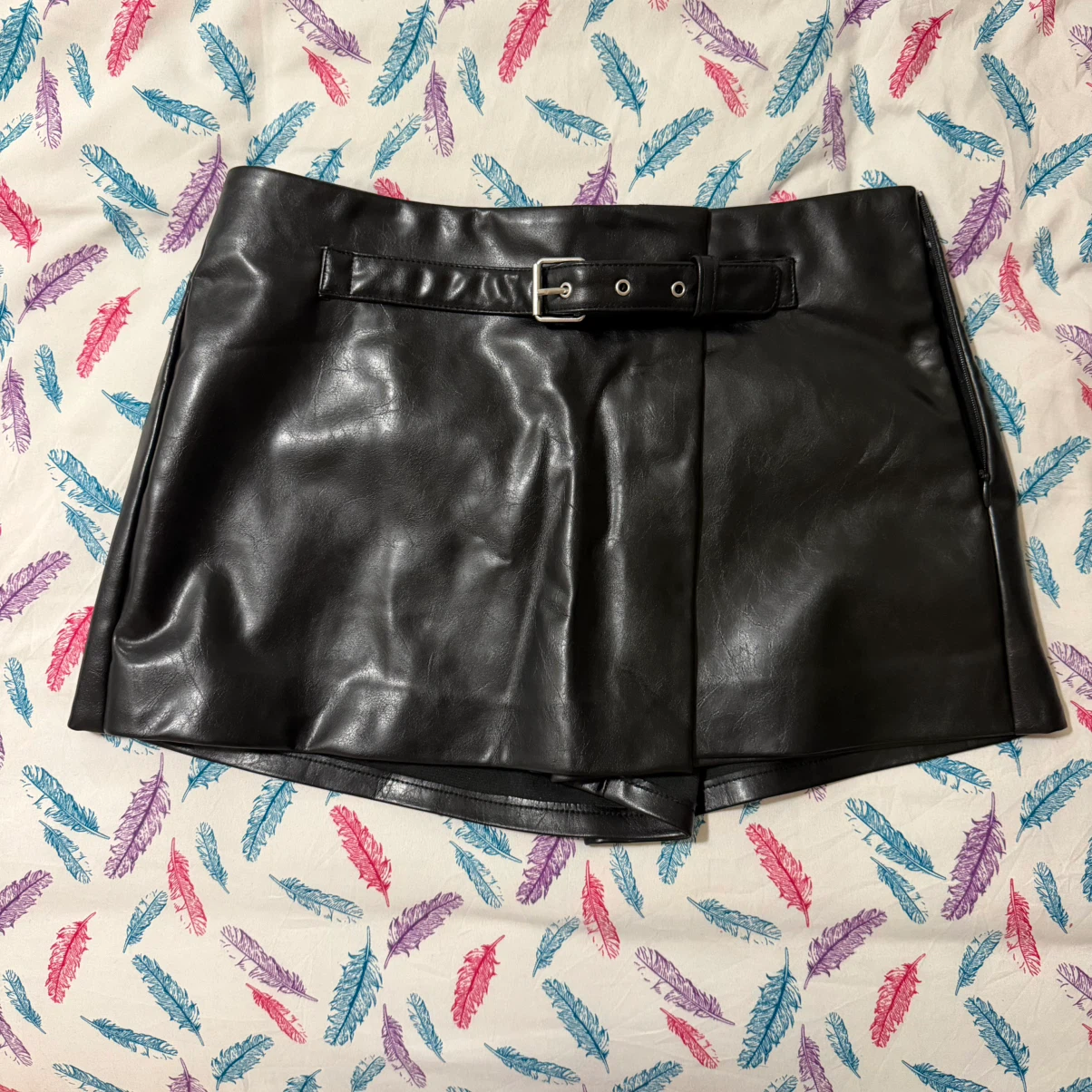 Zara Black Faux Leather Skort with Belt