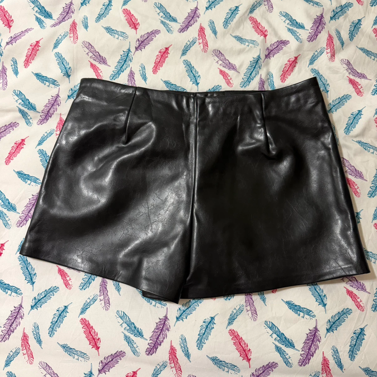 Zara Black Faux Leather Skort with Belt - photo 2