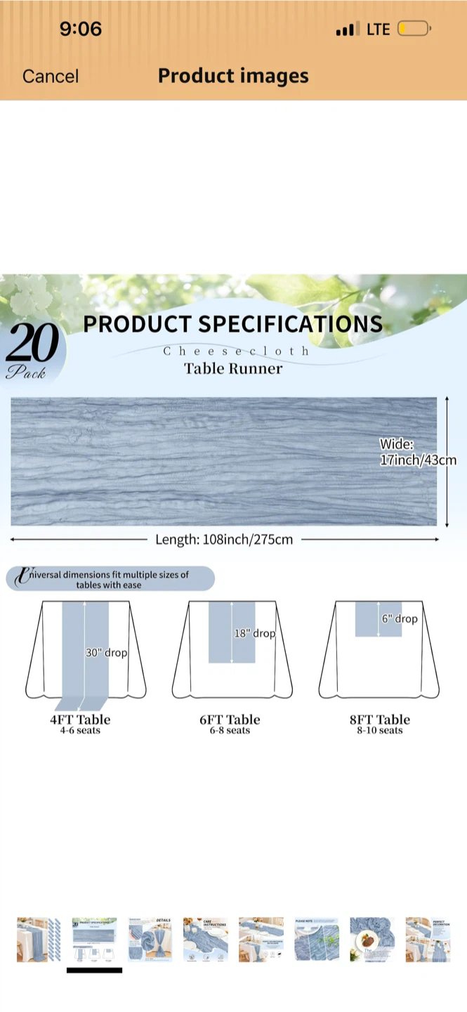 20 Pack Cheese Cloth Table Runners - Light Blue - photo 2