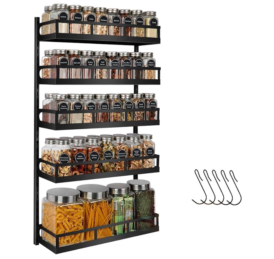 Black Metal Wall-Mounted Spice Rack