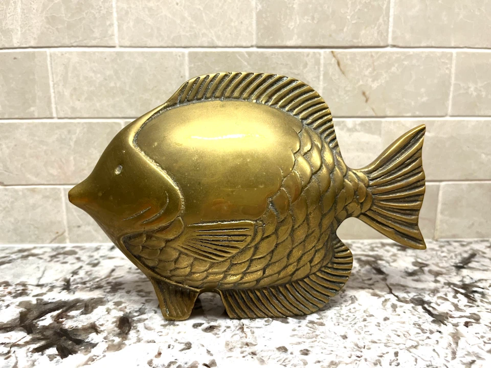 Vintage Brass Fish Figurine – Heavy Decorative Sculpture