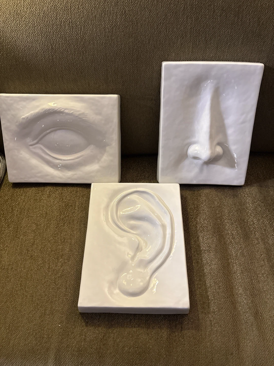 Set of 3 Ceramic Face Art Plaques - Eye, Nose, Ear
