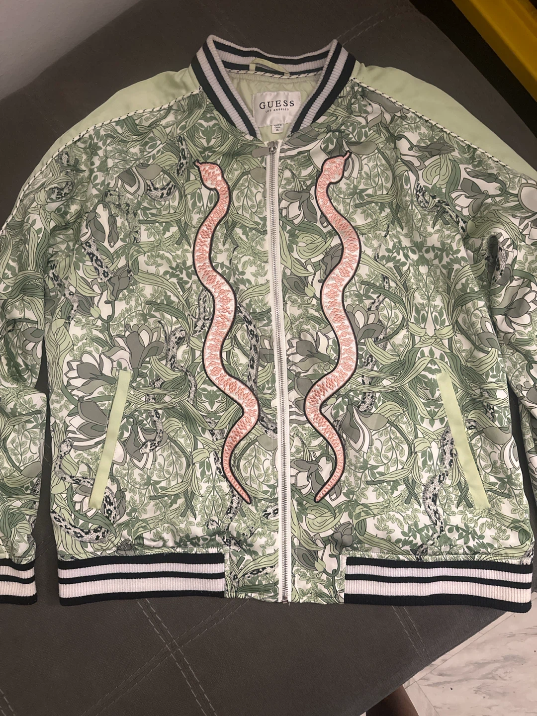 Guess Floral and Snake Print Bomber Jacket
