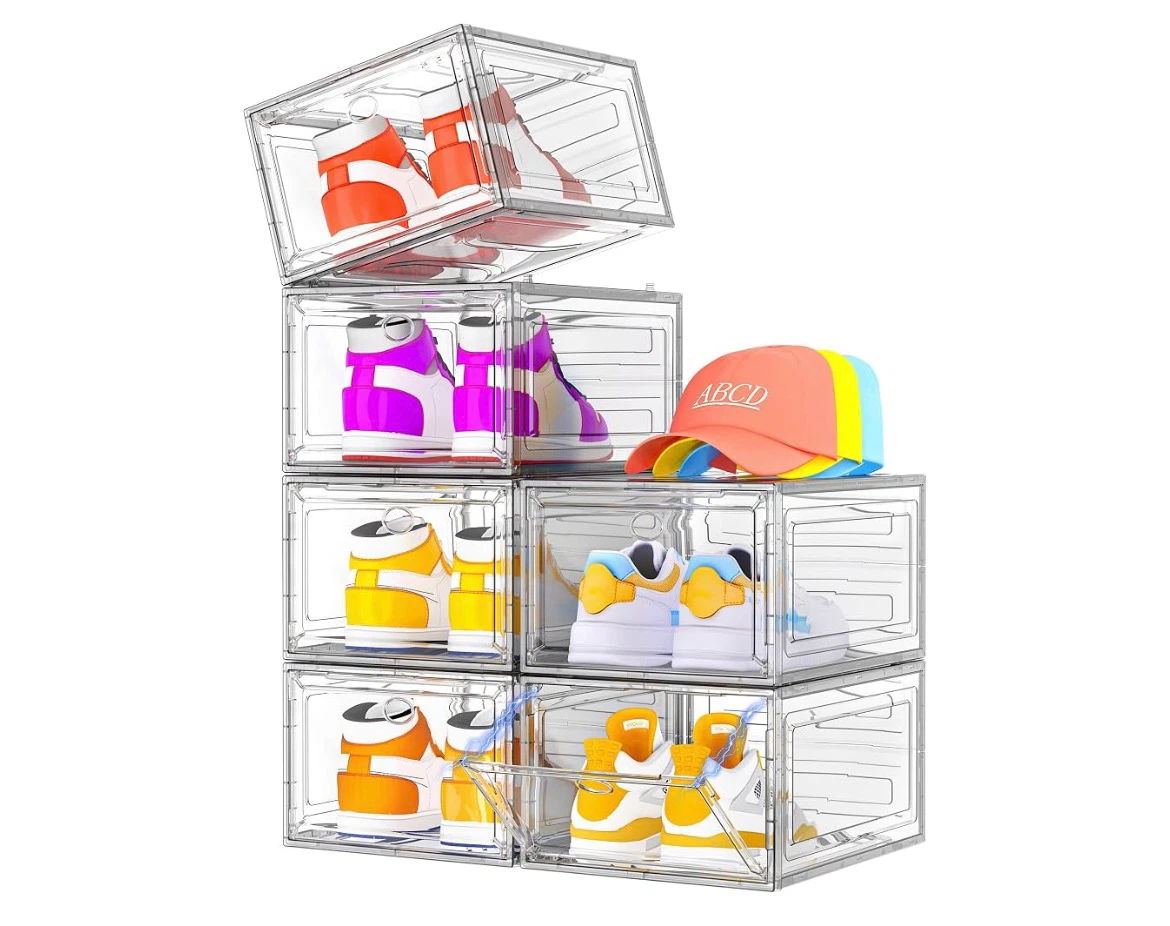 6 pcs Clear Stackable Shoe Storage Boxes