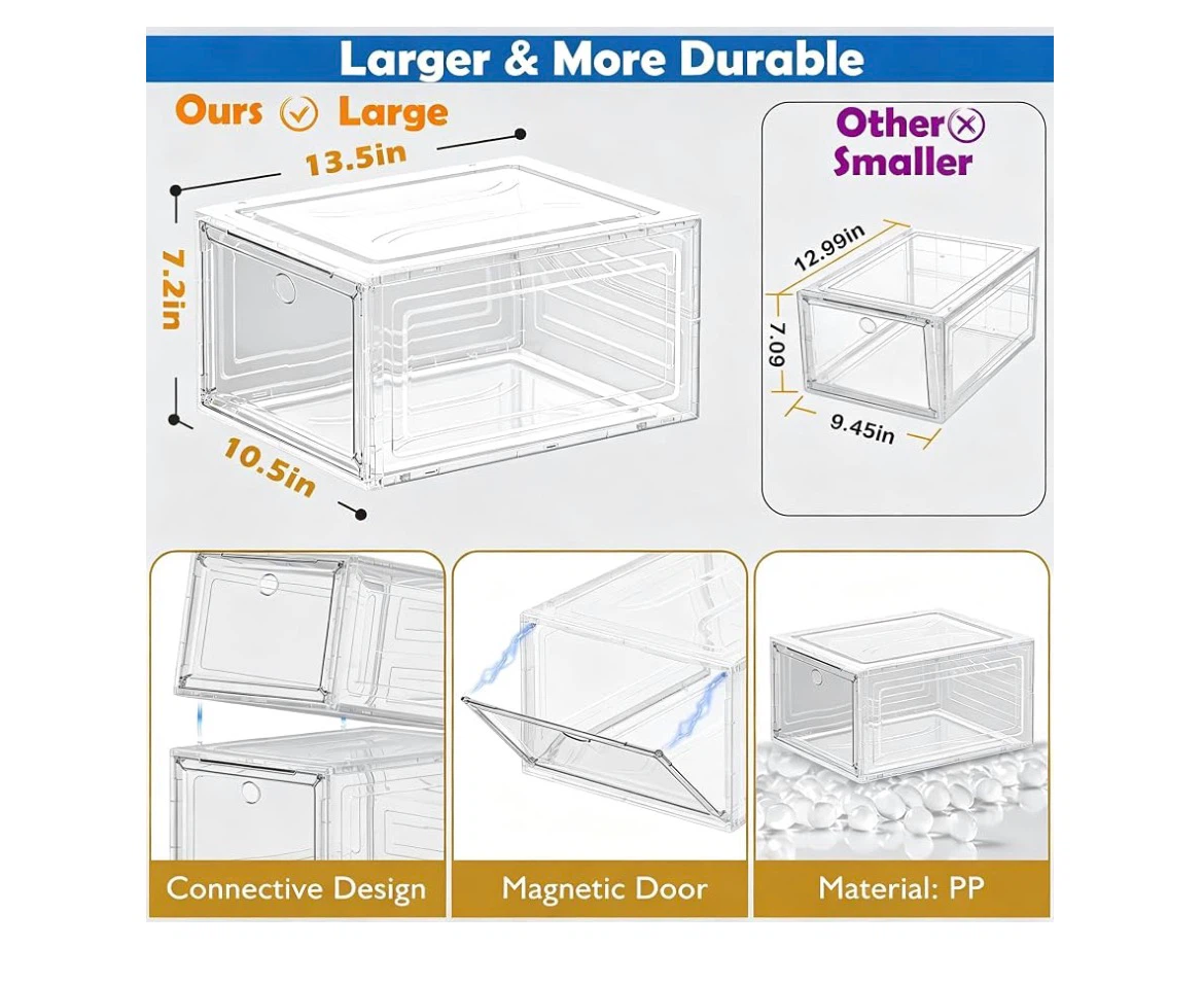 6 pcs Clear Stackable Shoe Storage Boxes - photo 2