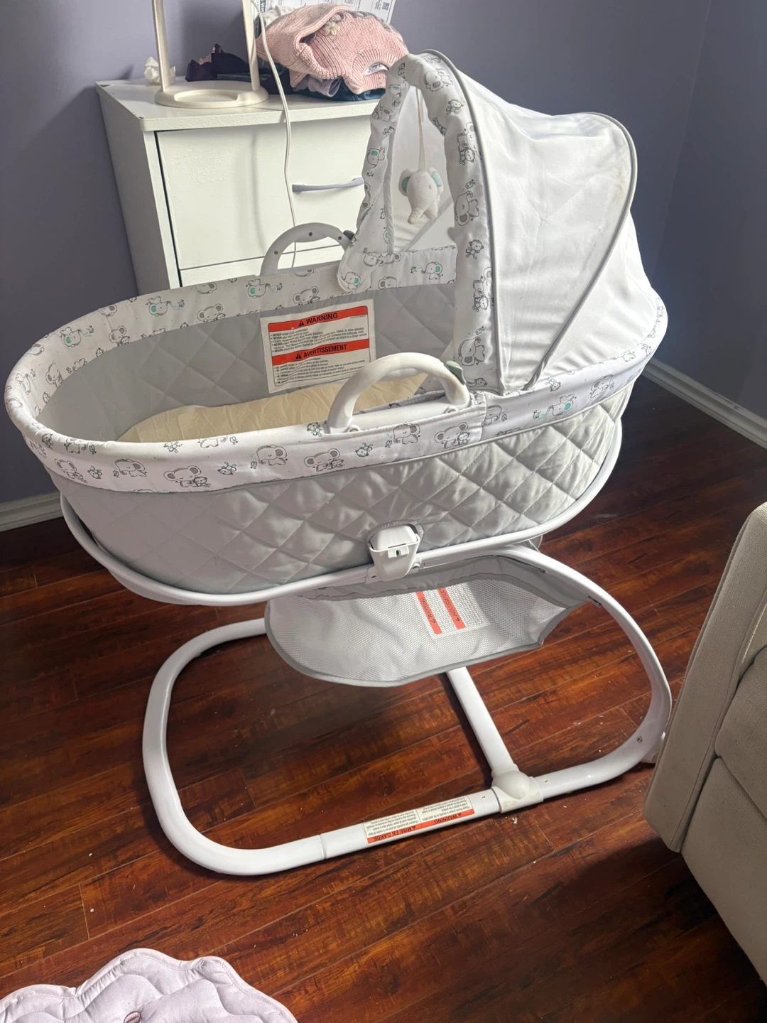 Grey Baby Bassinet with Canopy