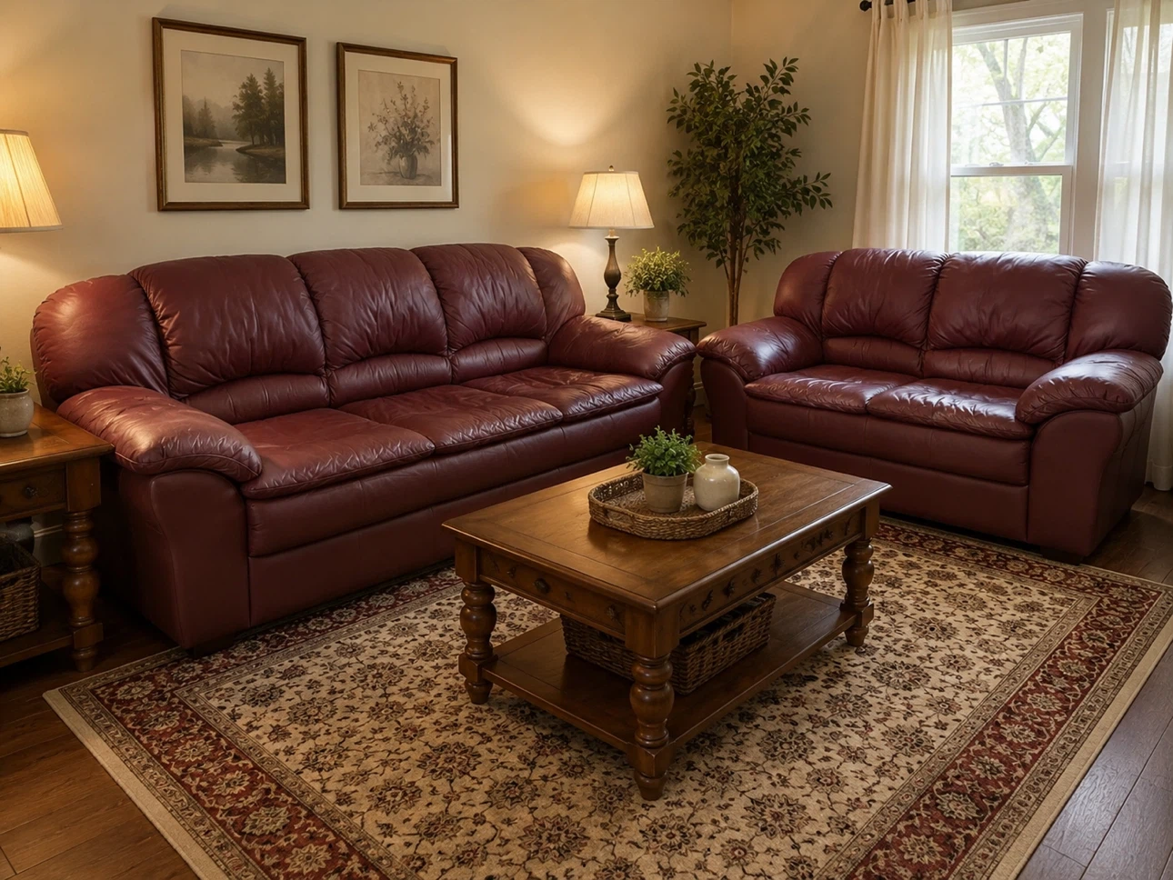 Burgundy Leather Sofa Set