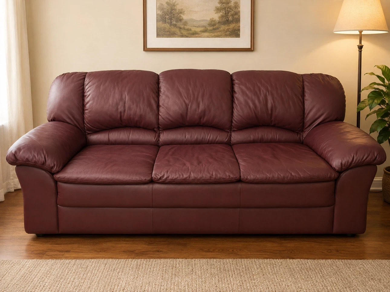 Burgundy Leather Sofa Set - photo 3