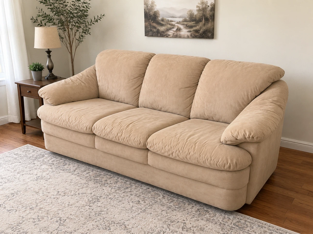 Beige Suede-Look Living Room Sofa Set - photo 2
