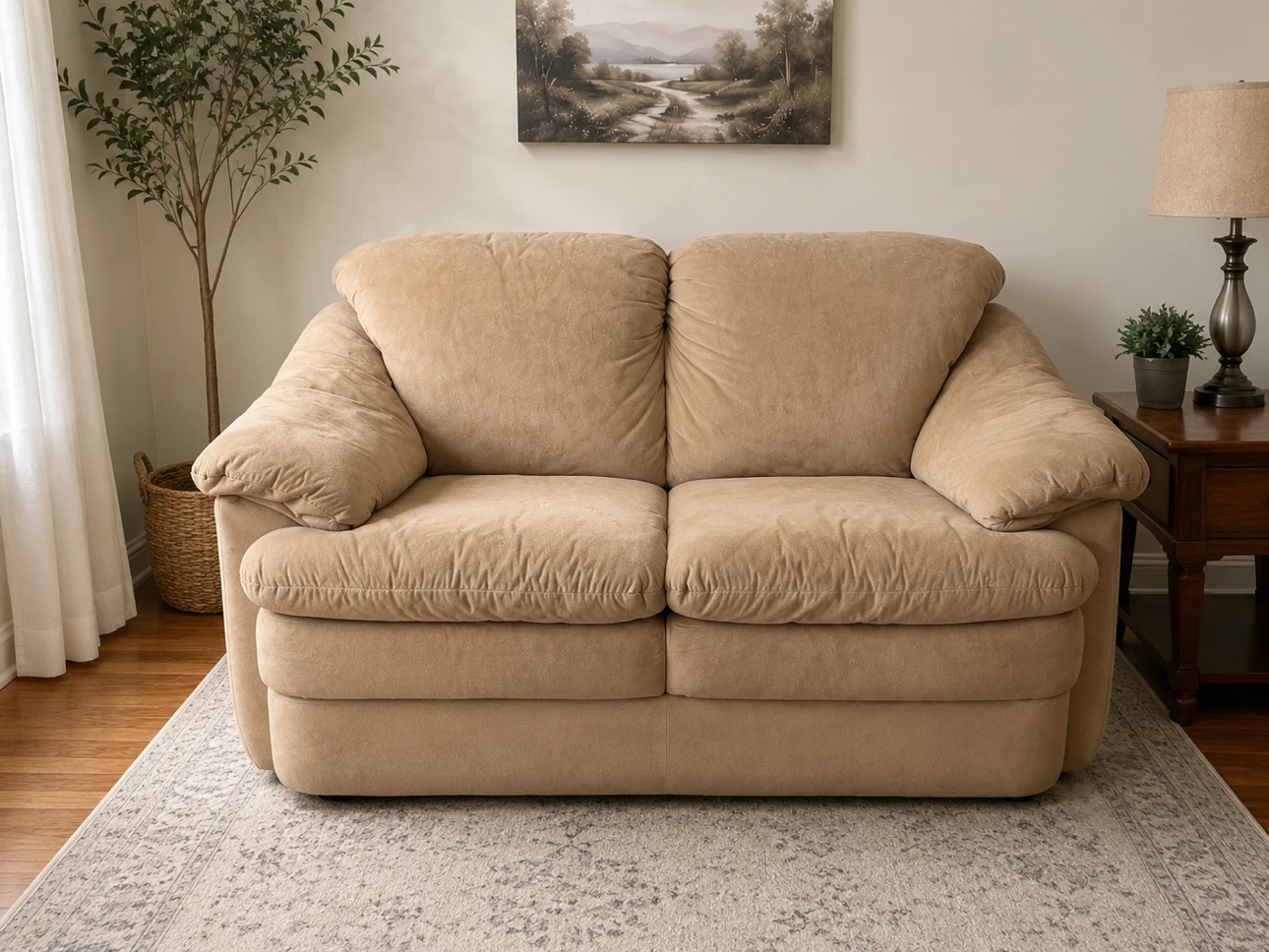 Beige Suede-Look Living Room Sofa Set - photo 3