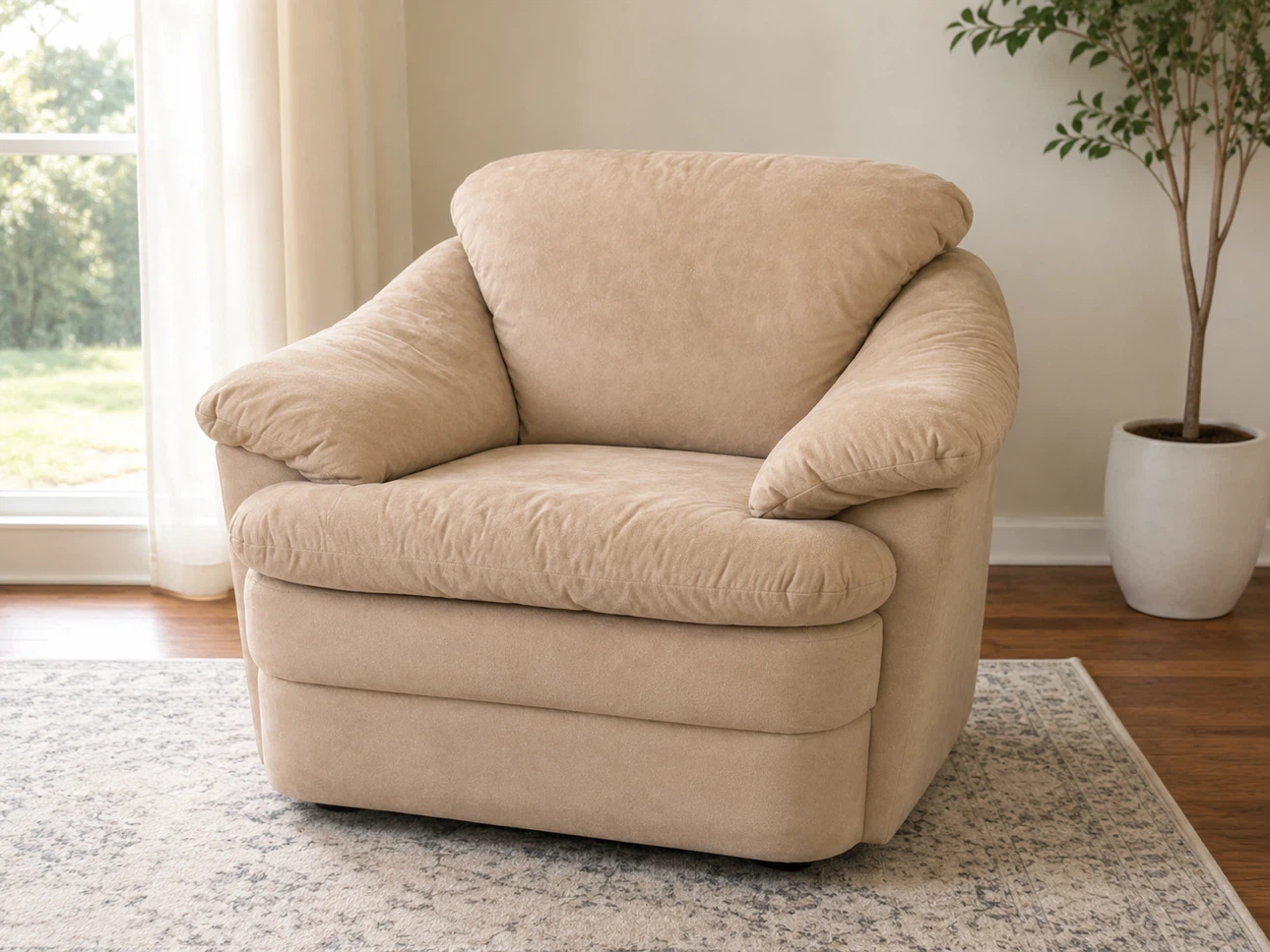 Beige Suede-Look Living Room Sofa Set - photo 4