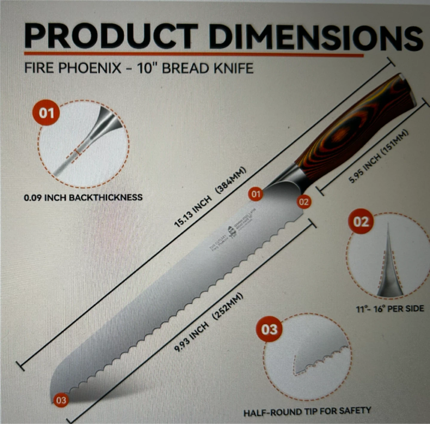 TUO Cutlery Fire Phoenix 10 inch Bread Knife - photo 5