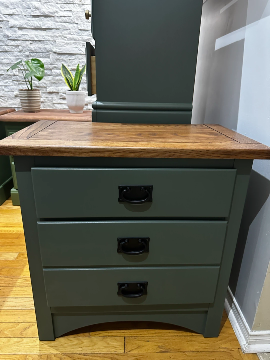 Dark Green Nightstand with 2 Drawers - photo 2