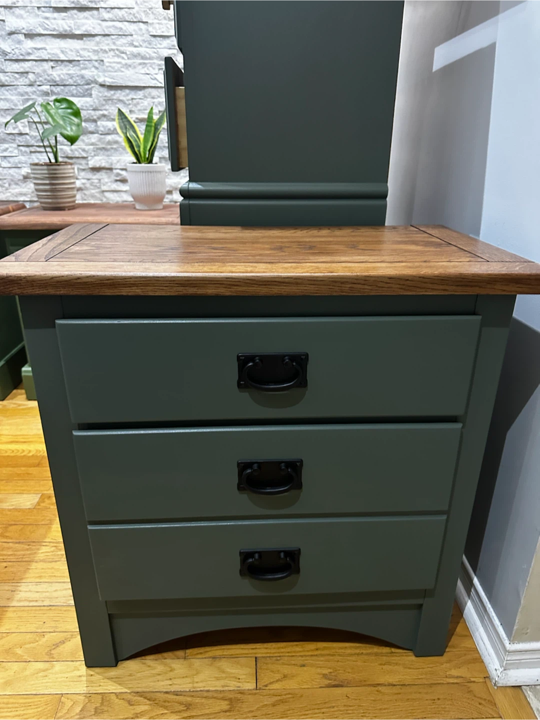 Dark Green Nightstand with 2 Drawers - photo 3