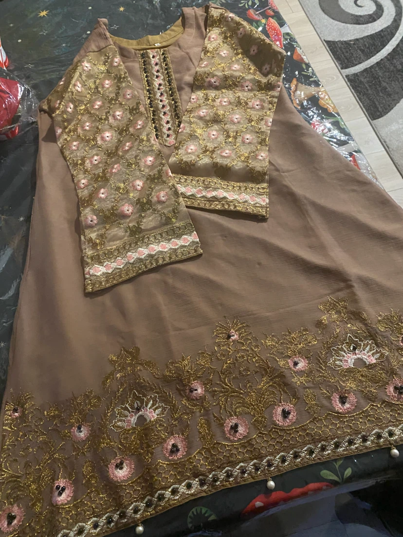 Embroidered Beige Salwar Kameez