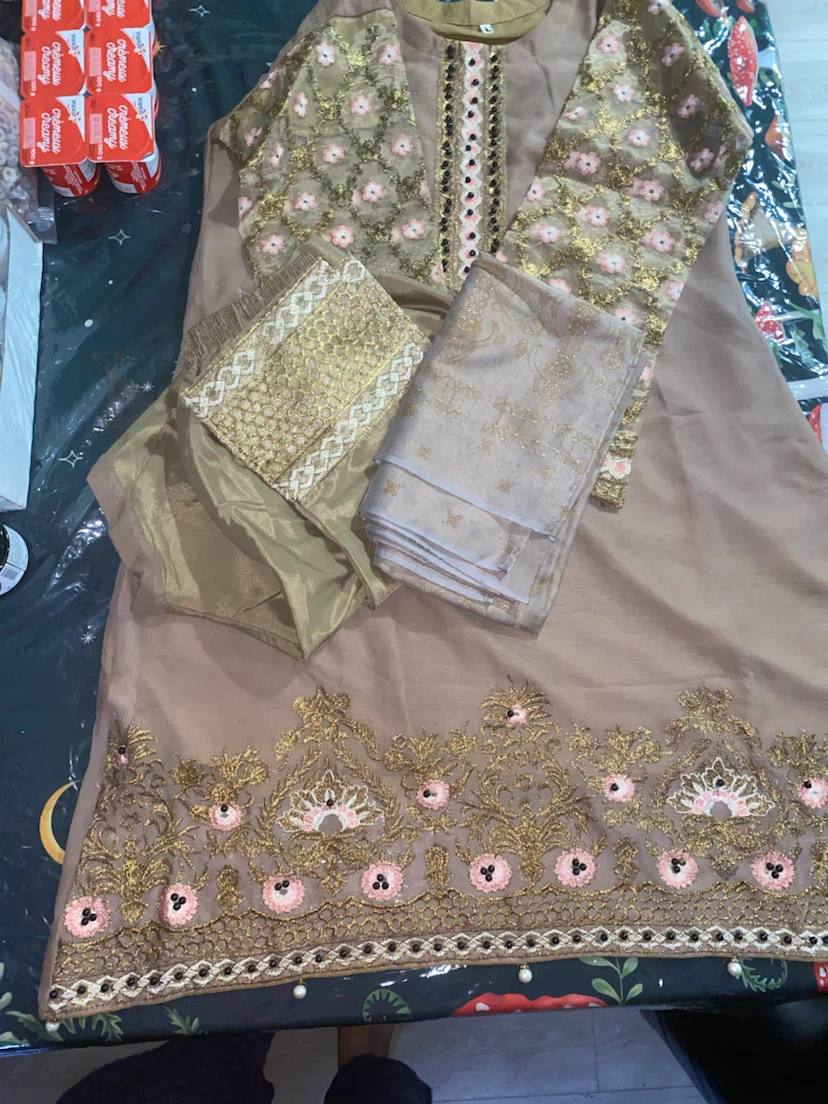 Embroidered Beige Salwar Kameez - photo 4