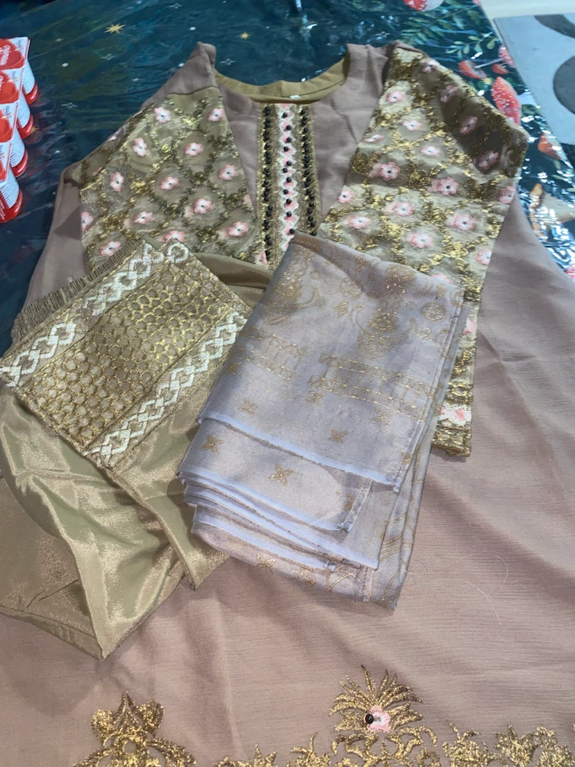 Embroidered Beige Salwar Kameez - photo 5