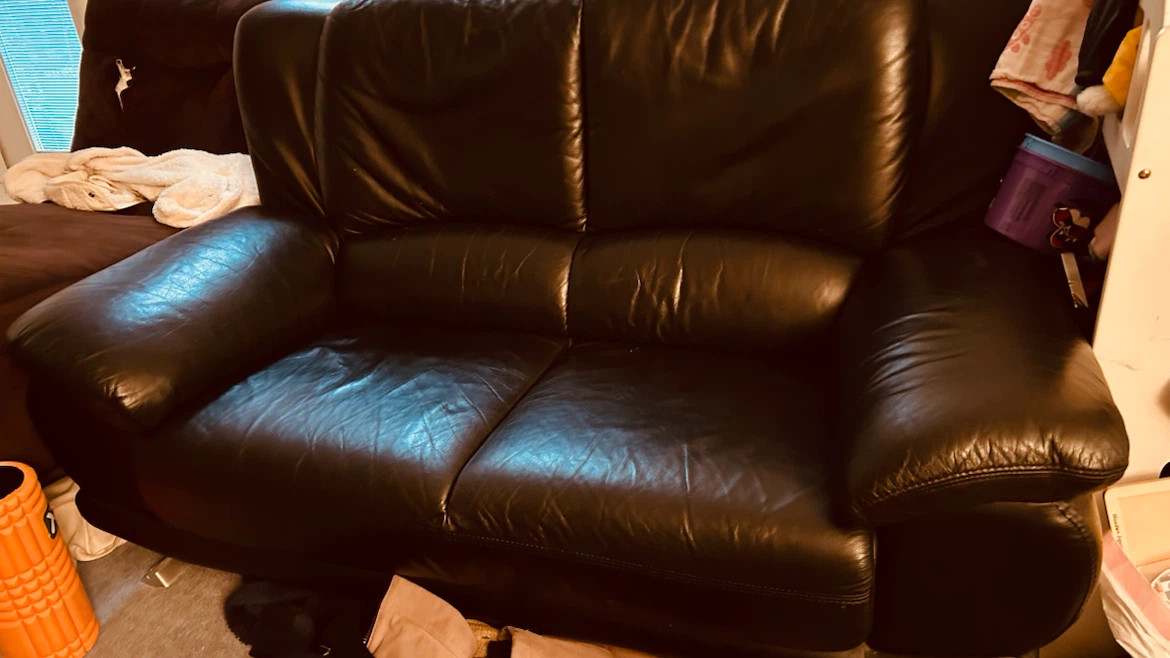 Black Leather Loveseat $+ Free Brown Tufted Chaise Lounge
