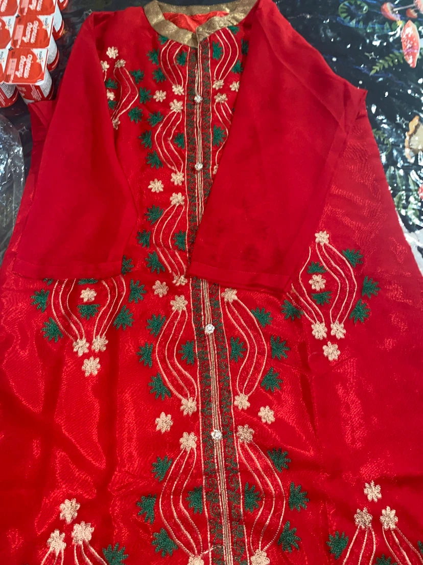 Red Embroidered Long Kurti