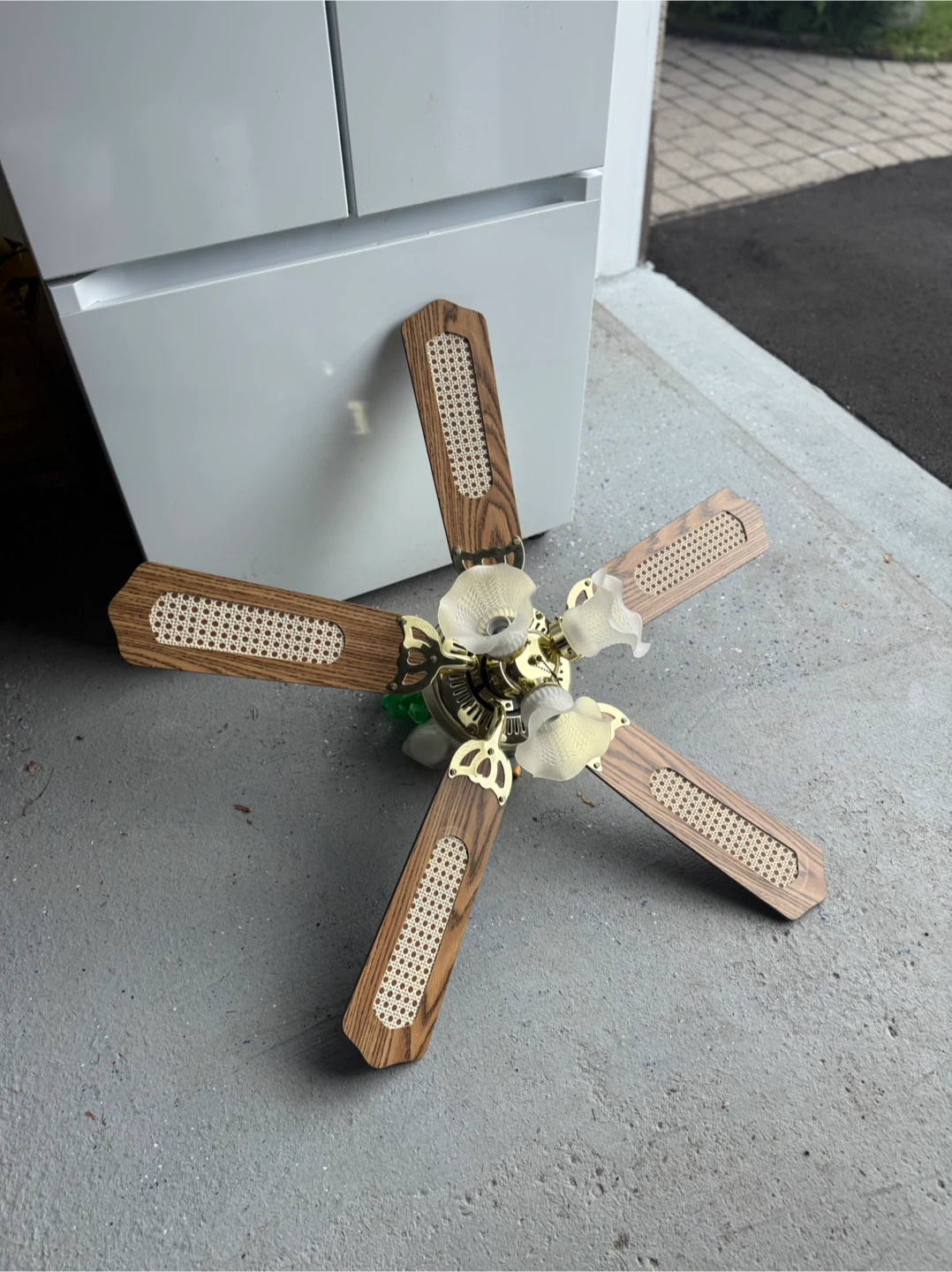 Vintage Brass and Wood Ceiling Fan
