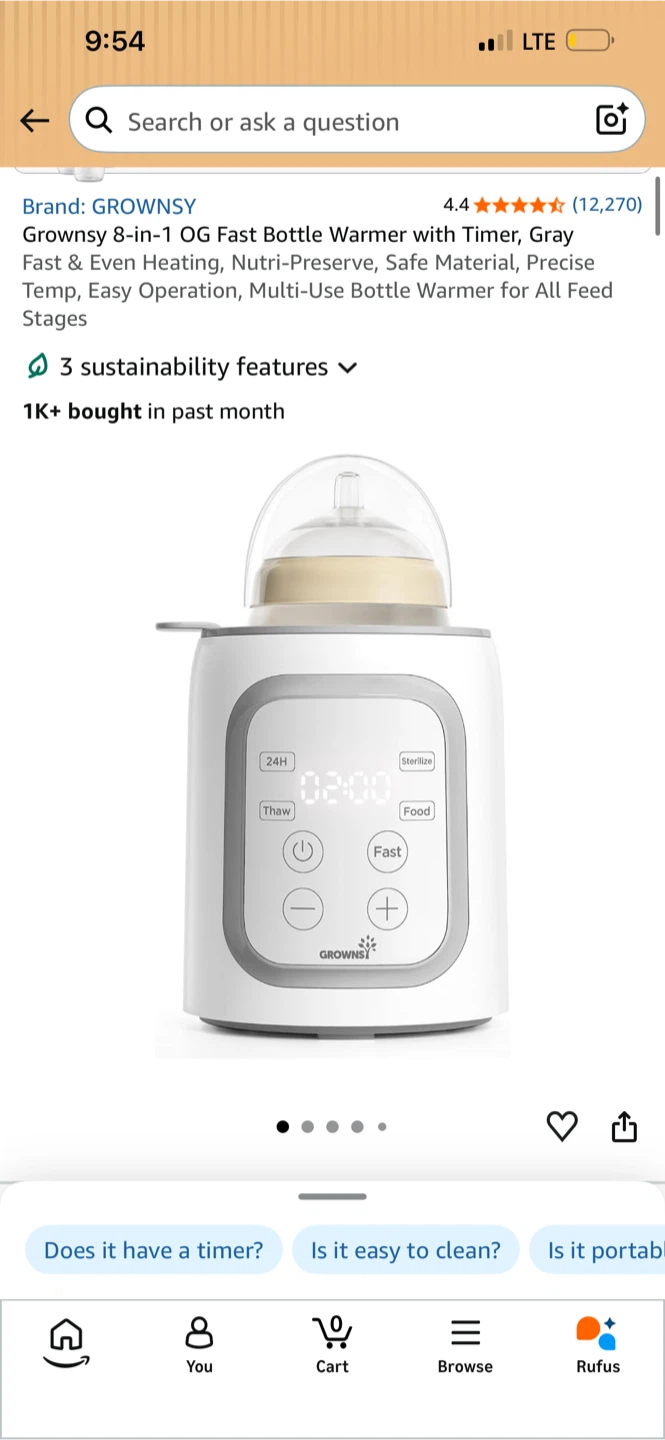 NEW! Grownsy 8-in-1 Fast Bottle Warmer with Timer