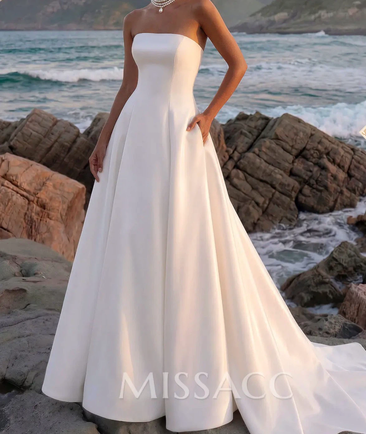 White Strapless Wedding Dress