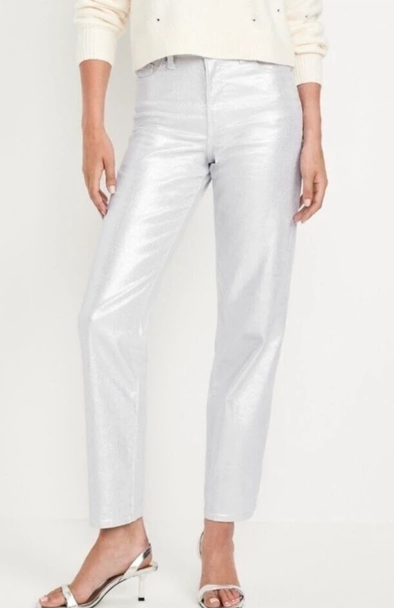 Old Navy Silver Sparkle High-Rise Vintage Slim Jeans Size 12