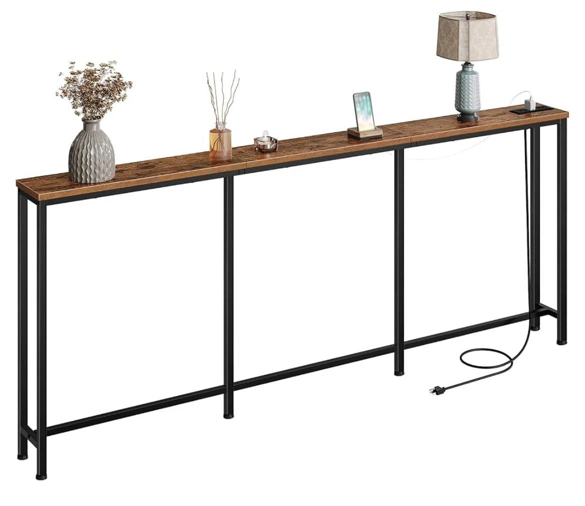 Long Console Table with Built-in Power Strip