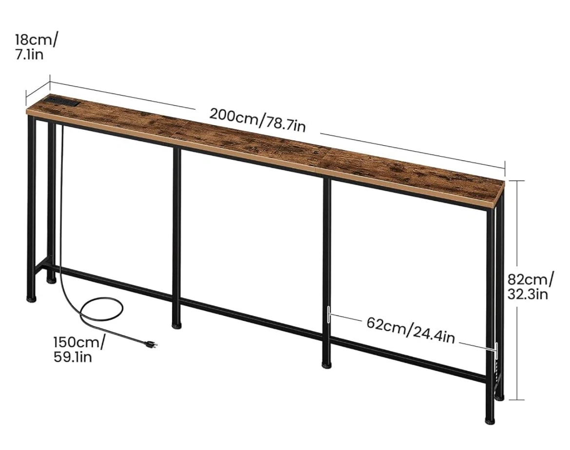 Long Console Table with Built-in Power Strip - photo 2