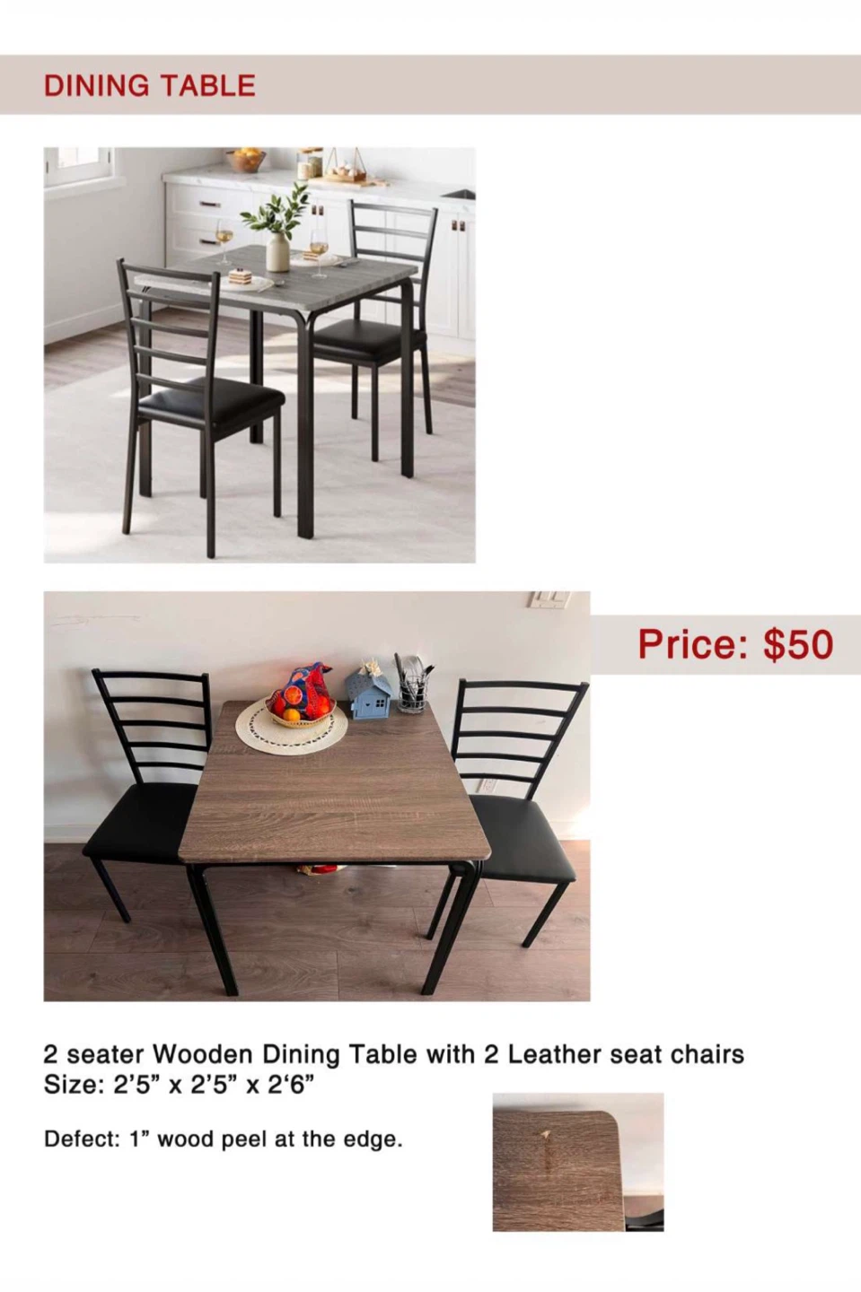 2 Seater Dining Table with 2 Chairs