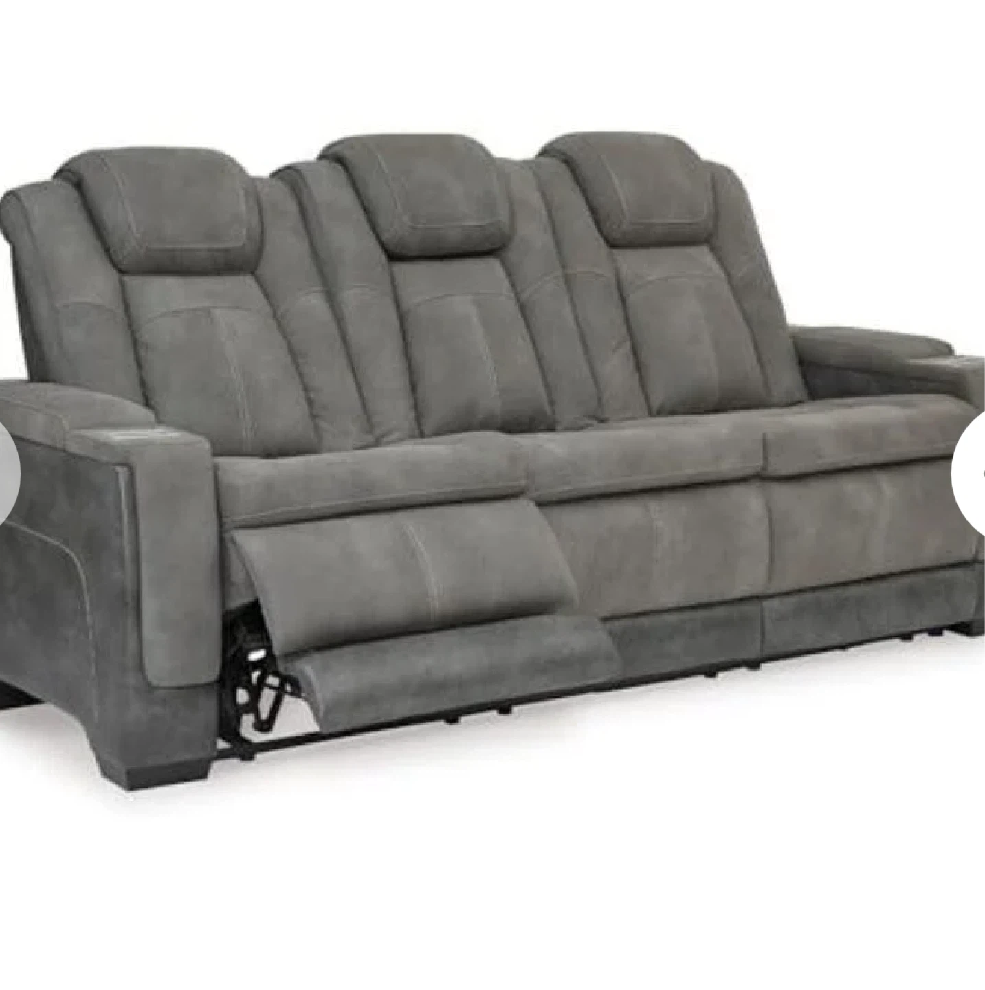 Grey Three-Seater Reclining Power Sofa