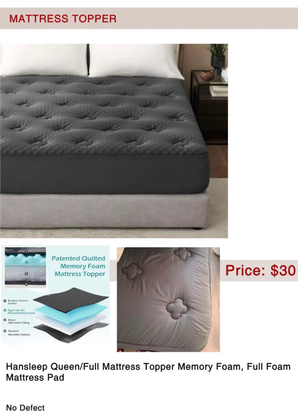 Hansleep Queen Mattress Topper Memory Foam