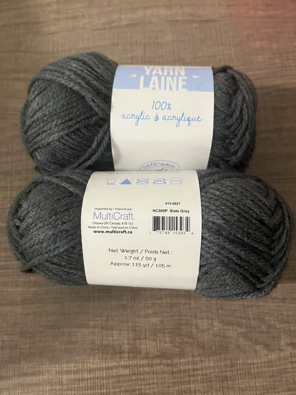 Acrylic yarn slate grey 2 skeins 50g each
