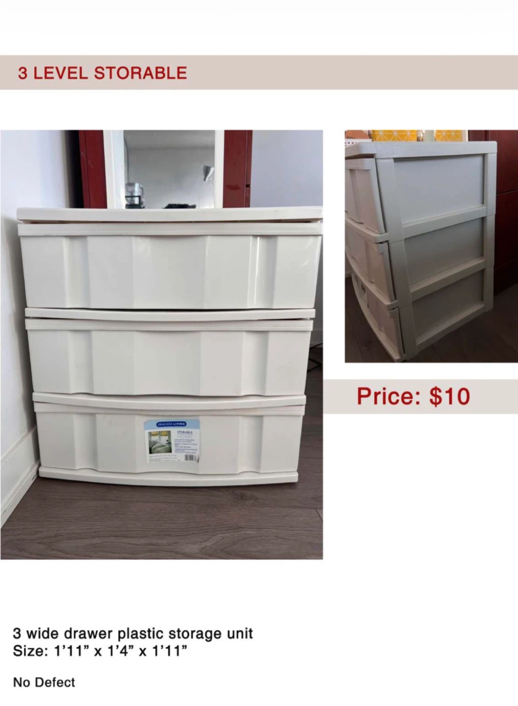 Gracious Living 3-Drawer Plastic Storage Unit