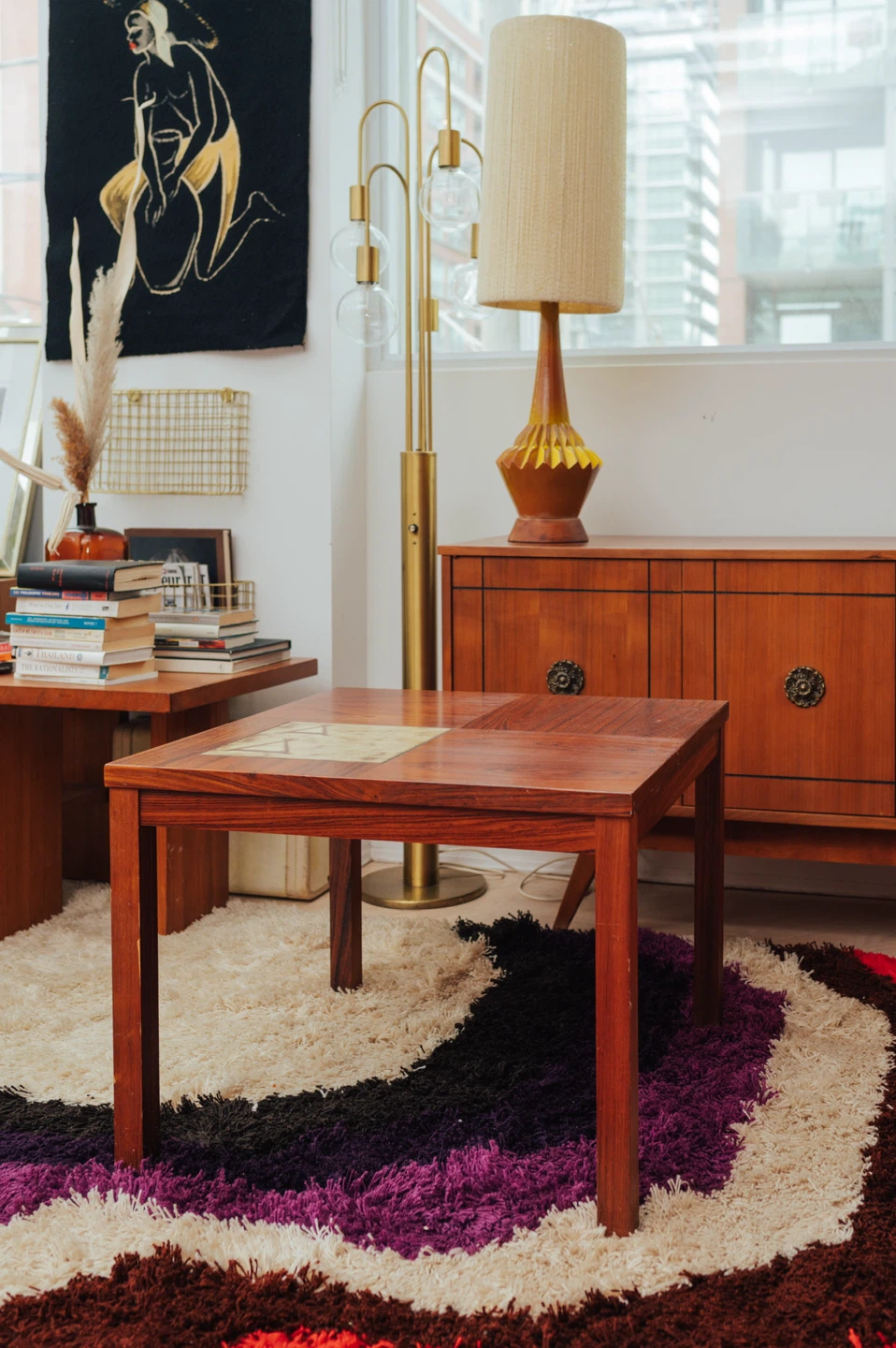 Vintage Rosewood End Table with Artisan Tile Inlay – 1970s