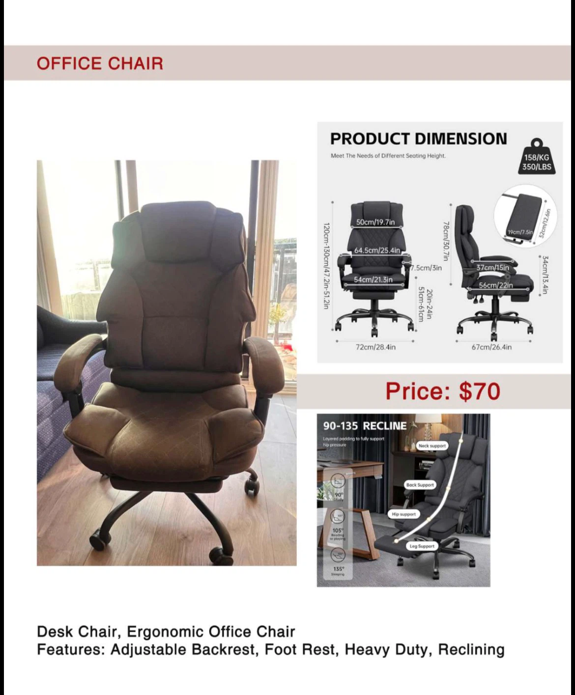 Ergonomic Office Chair with Recline and Foot Rest